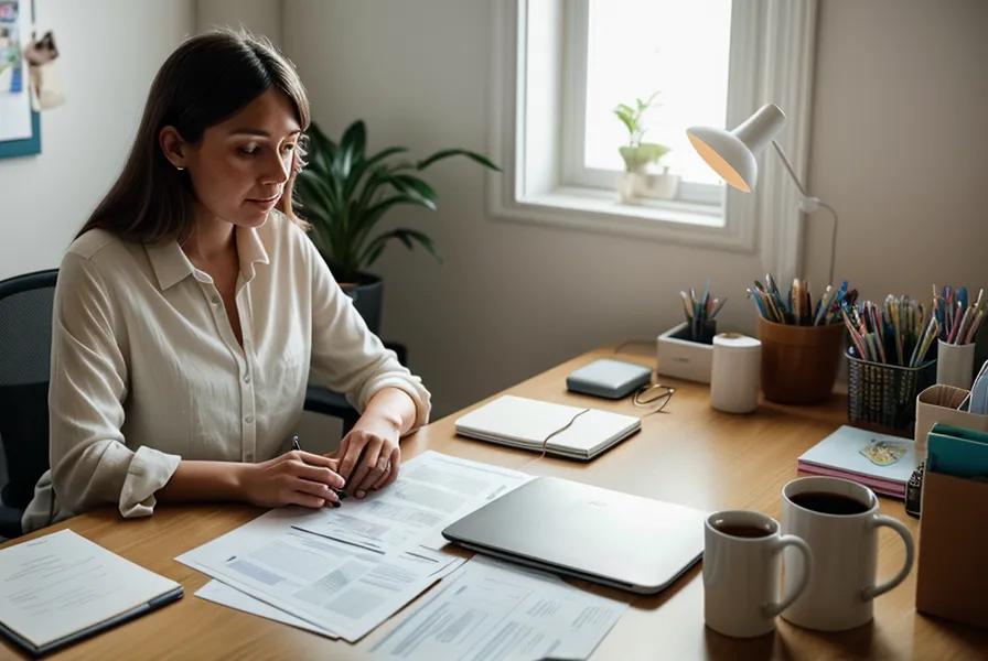 Calculatrice et notes manuscrites pour estimer ses acomptes de prélèvement à la source en freelance